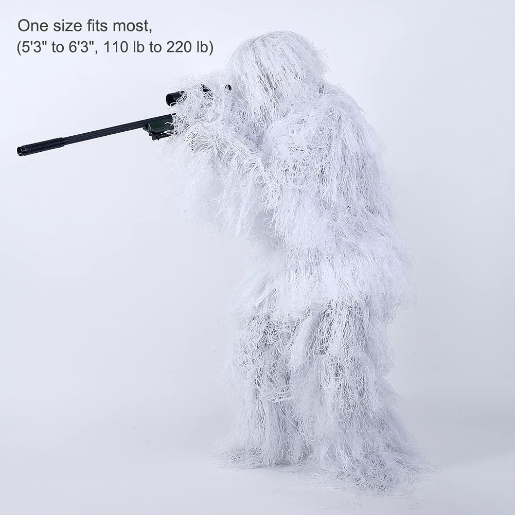 Snow Camo Ghillie Suit for Men Hunting, Airsoft Gilly Suit Hooded Gilley Suits Youth, Camouflage Hunting Outfit for Men in Fall Winter (Snow Camo)