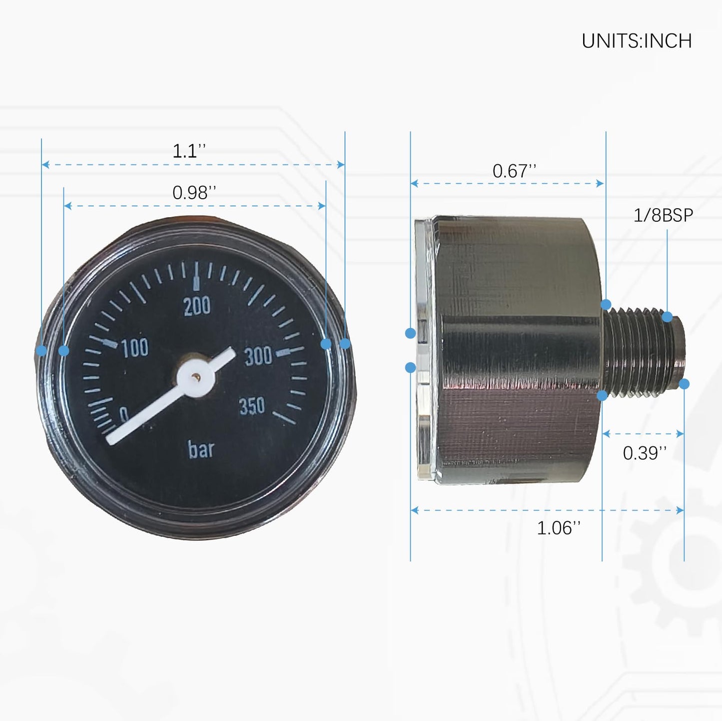 1/8" BSP 350Bar Paintball Gauge 28mm Pressure Gauge Regulator Parts for Paintball Airsoft Air Rifle PCP FX EDGUN Manometer