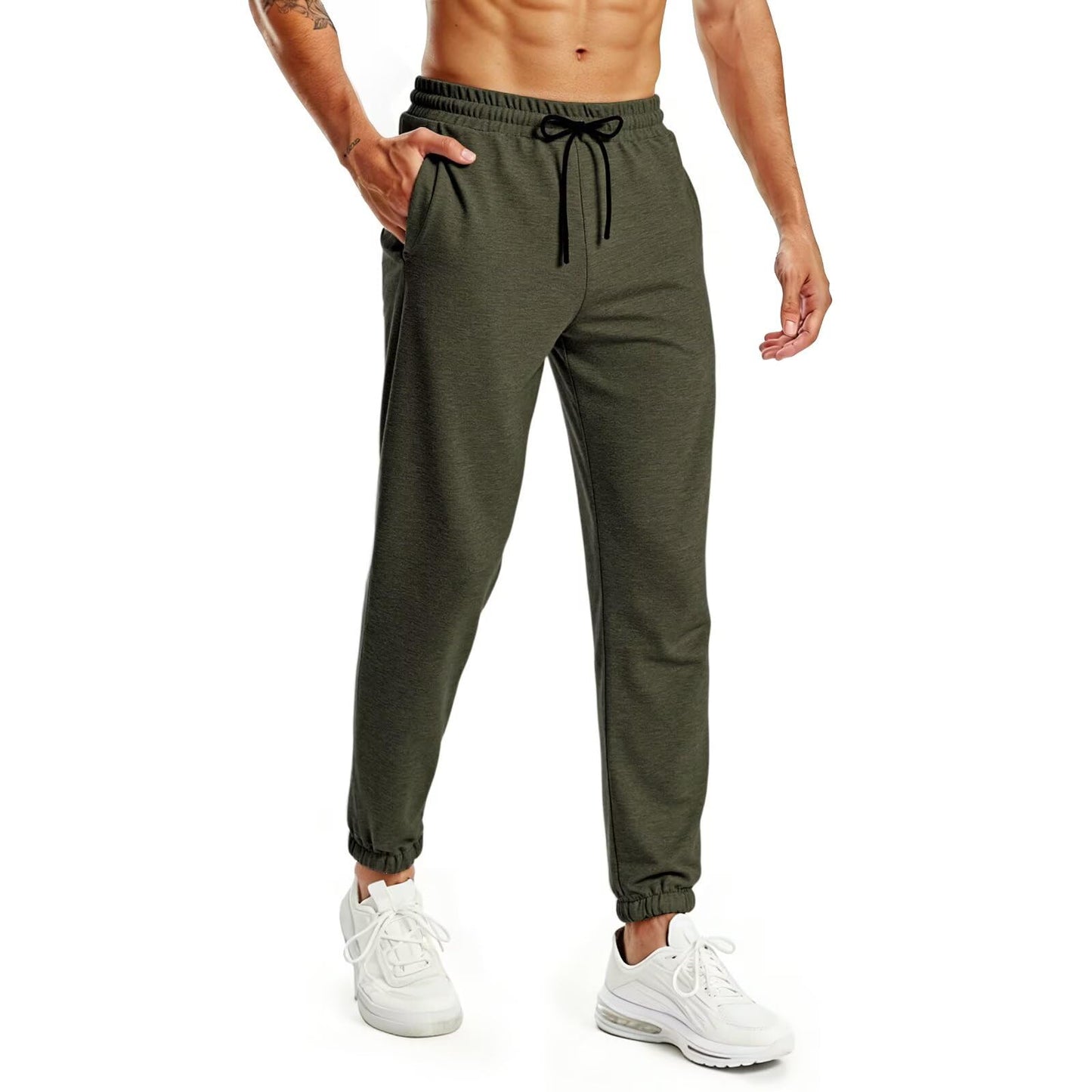 Rane Sports Mens Athletic Pants with Pocket Winter Warm Casual Joggers Sweatpants for Men Workout Running Gym Army Green