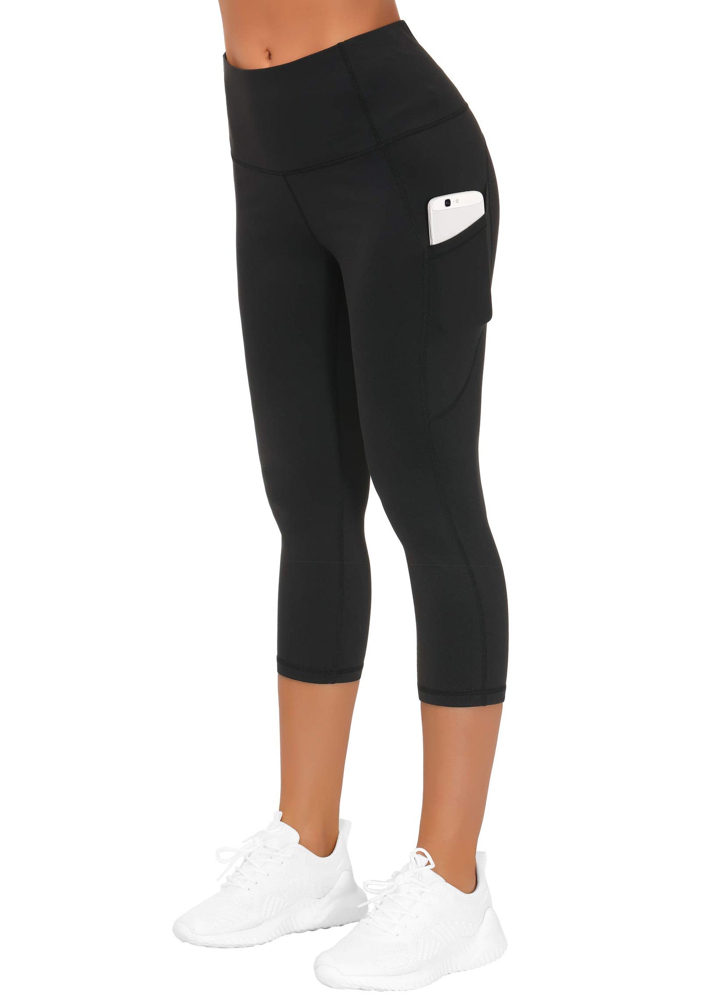 THE GYM PEOPLE Thick High Waist Yoga Capris with Pockets, Tummy Control Workout Running Yoga Leggings for Women (X-Large, Z- Capris Black)