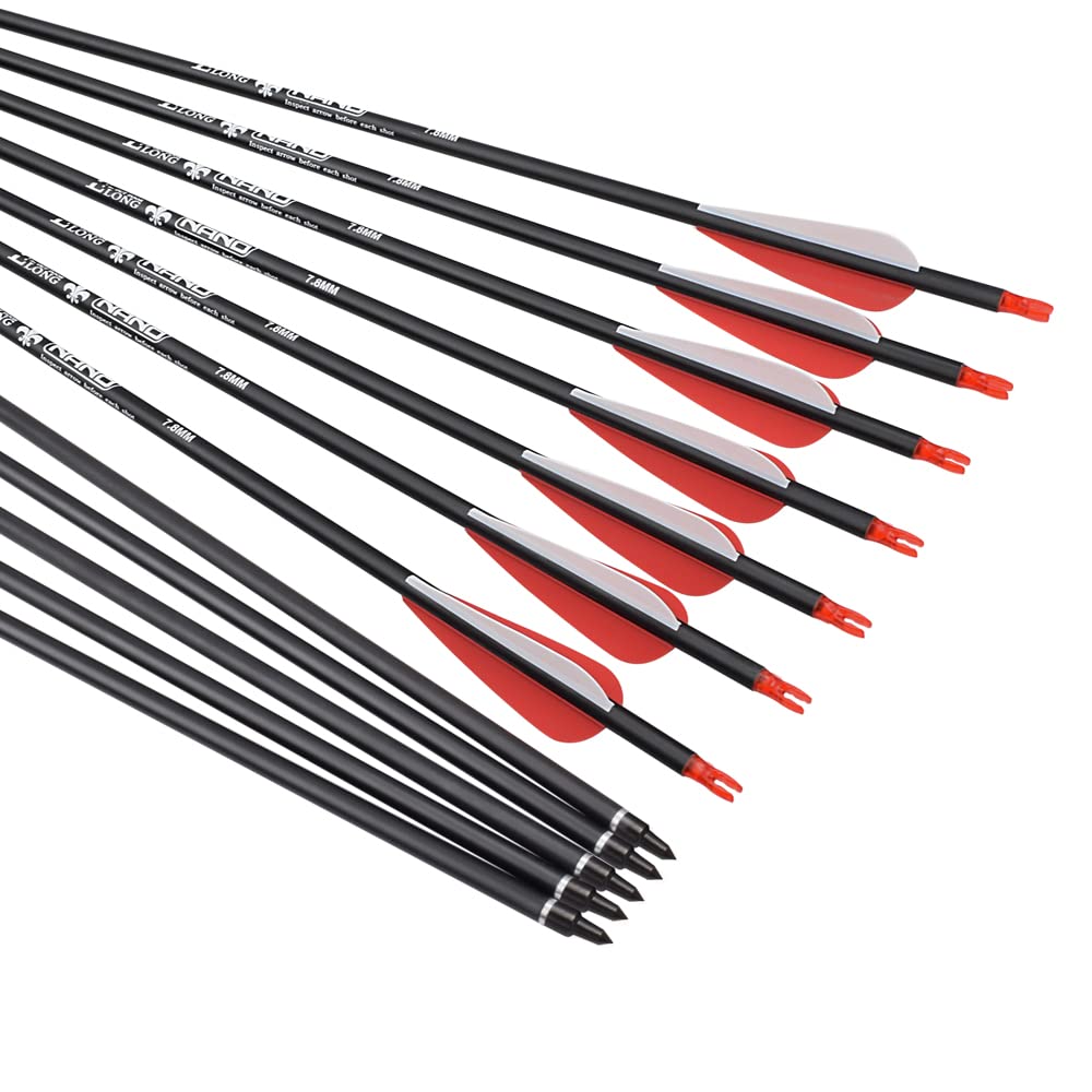 Archery Carbon Arrow Hunting Target Practice Arrows 28 Inch with Removable Tips for Compound & Recurve Bow 500 Spine 6PCS