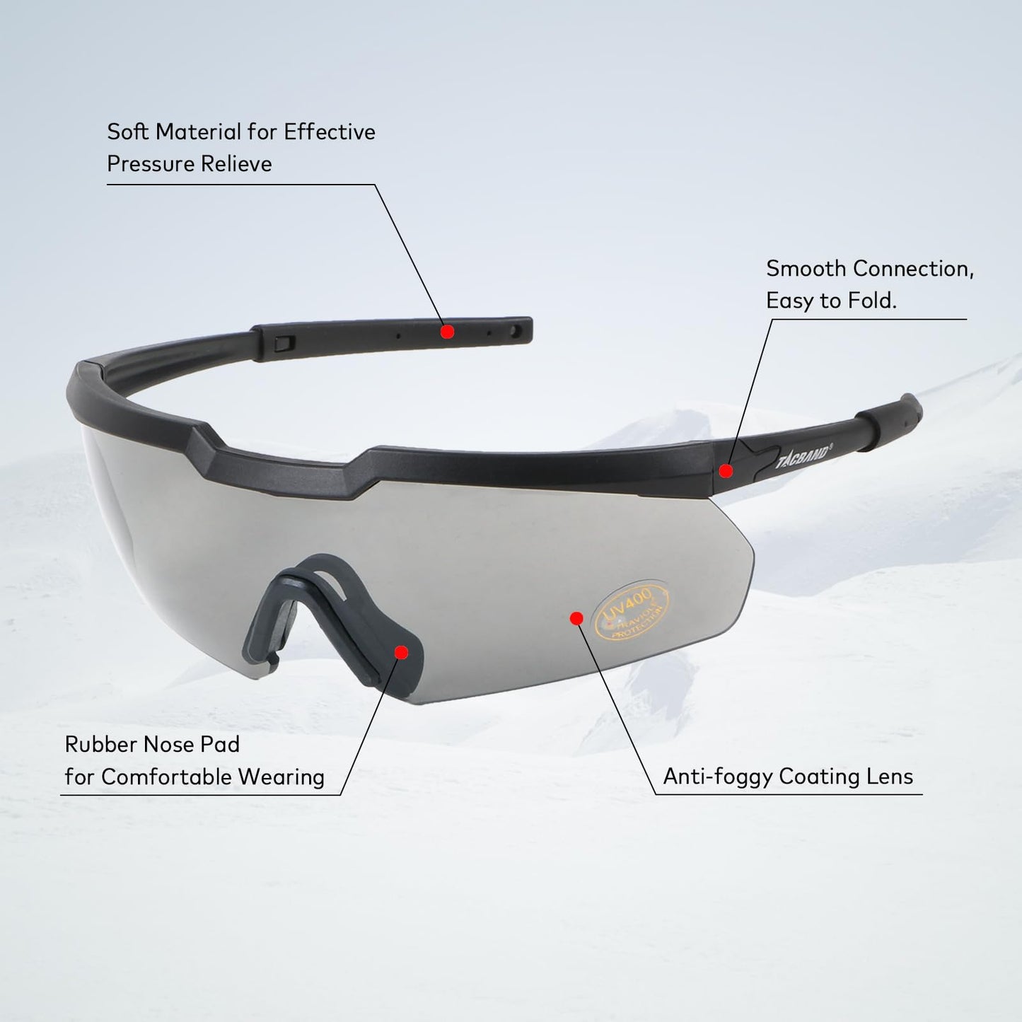 TACBAND Hunting & Shooting Safety Glasses, Eye Protection for Gun Range, Anti-Fog UV Clear Safety Glasses with Flexible Frame