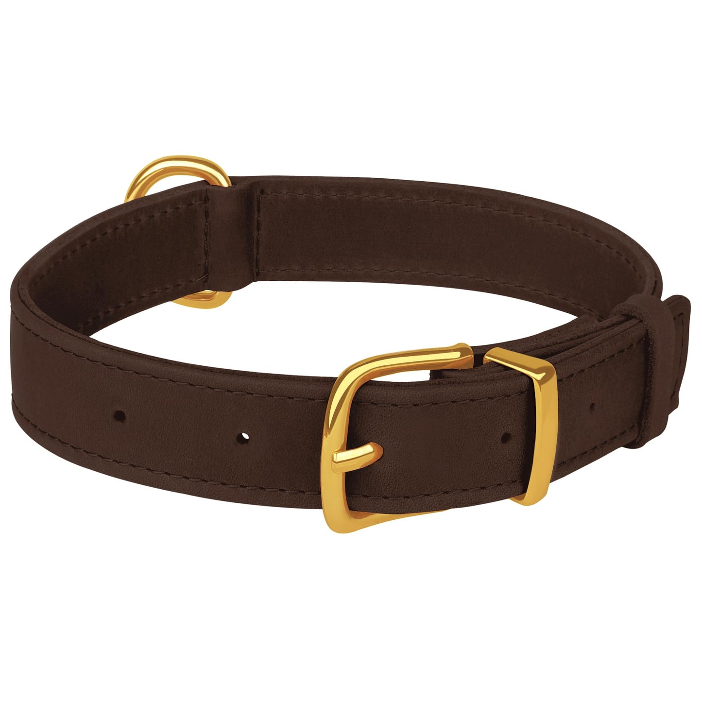 Leather Dog Collar - Heavy Duty Adjustable Soft Padded Pet Collars for Small Medium Large Dogs Breed - Black Green Brown Pink Red Blue (Brown, M, 12"-15" Neck Fit)