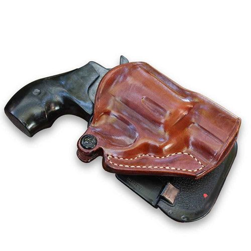 Premium Leather OWB Paddle Holster Open Top Fits, Smiht & Weeson 442/642 Revolver 38 Special 1.875" Barrel, Right Hand Draw, Brown Color #1128#