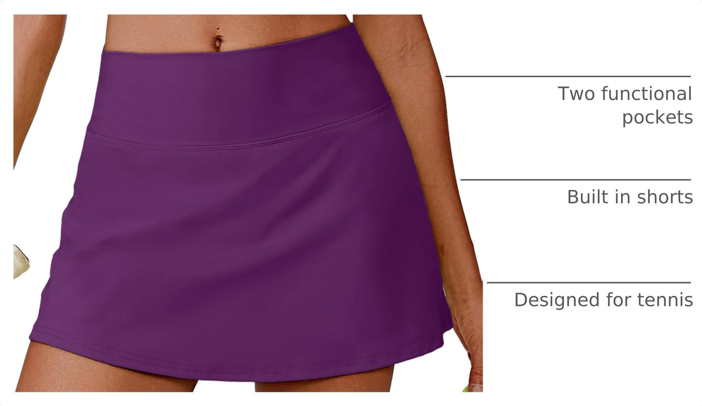 PINSPARK Golf Skirts for Women V Waisted Tennis Skorts Lightweight Athletic Skirt Stretchy Workout Skort with Pockets, Dark Purple XXL