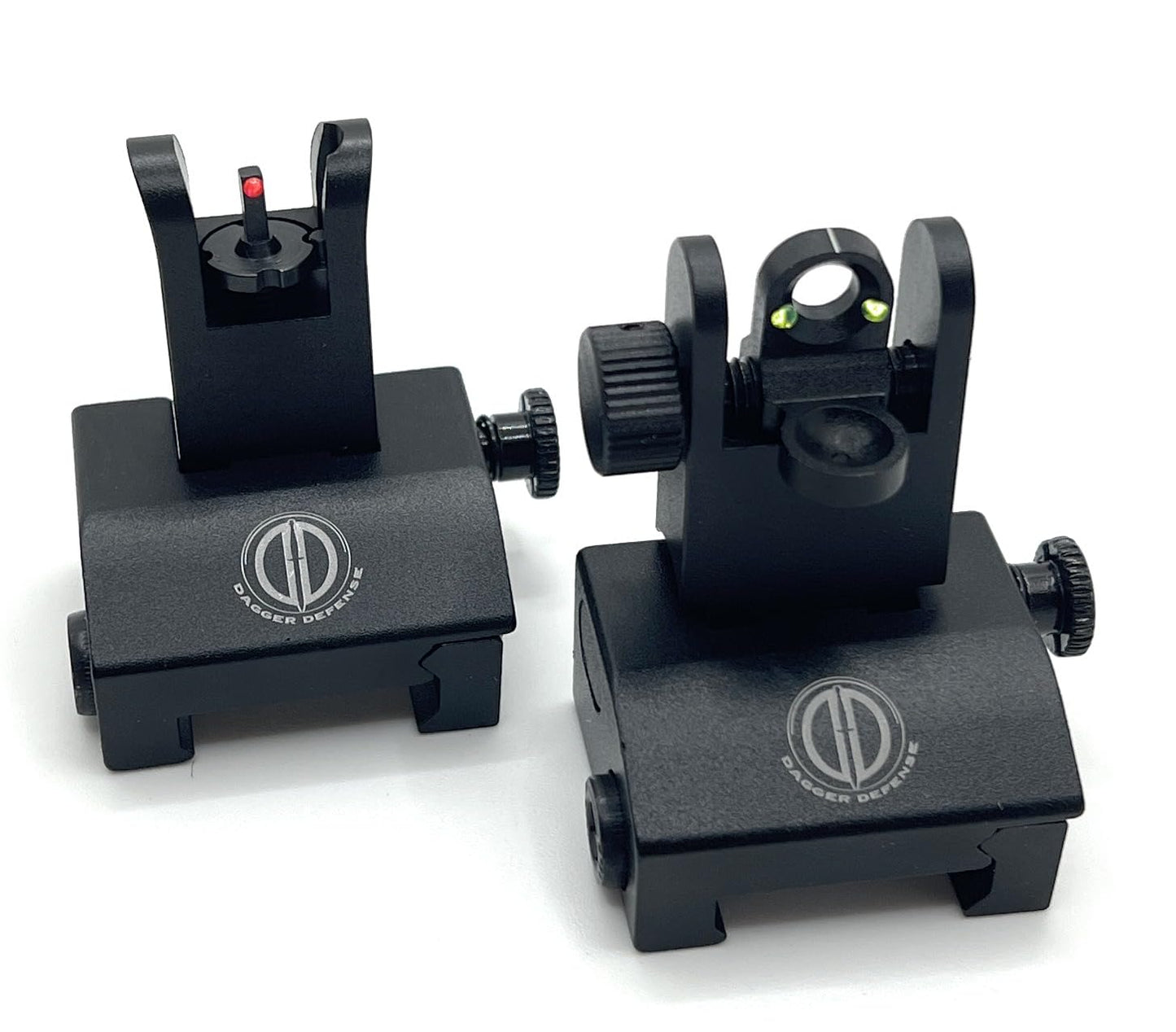 Dagger Defense (Veteran Owned Company) Fiber Optic BUIS Backup Iron Sights for use on Standard Picatinny Rails. Spring Loaded. Use with red dots and Reflex Sights.