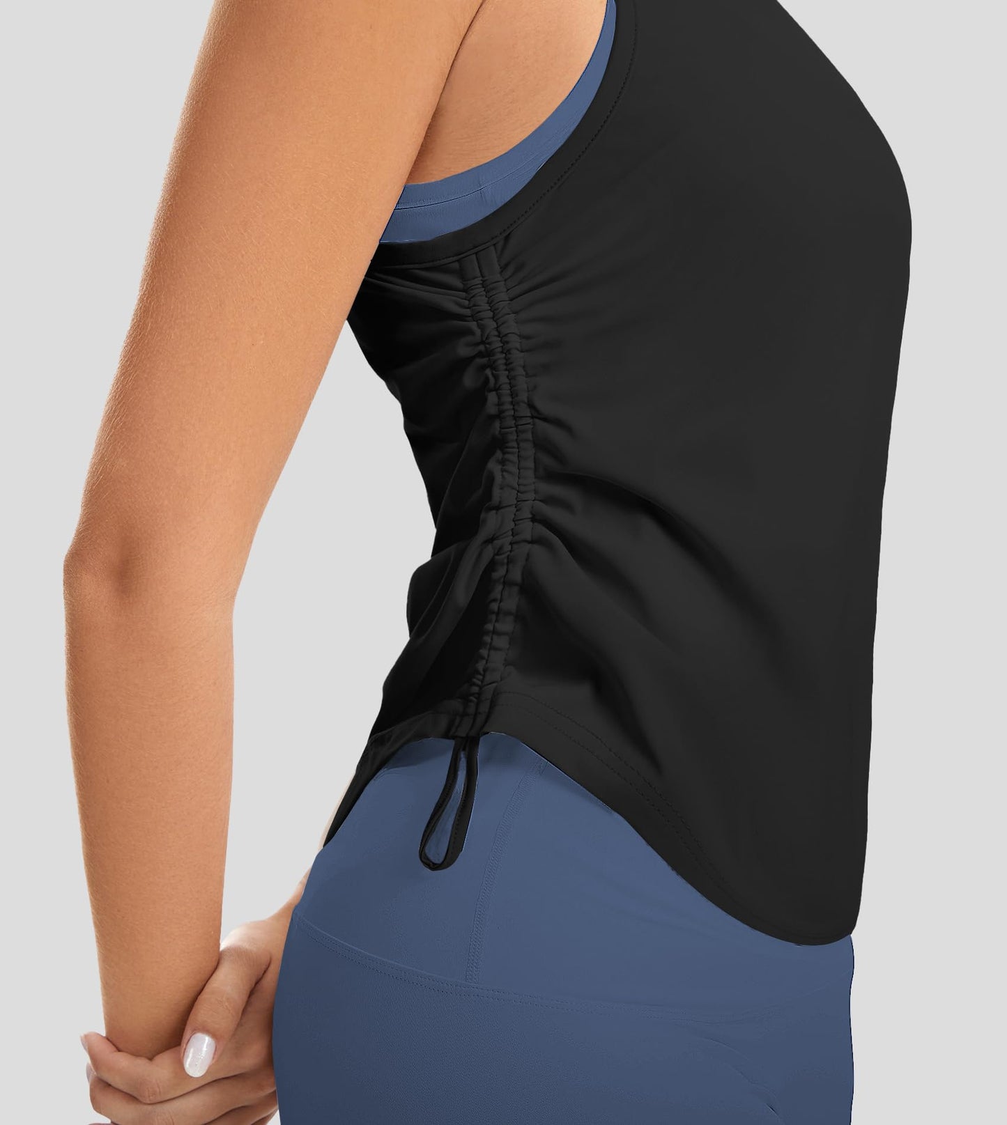 Liuetssroy Side Ruched Workout Tank Tops for Women Racerback Sleeveless Crew Neck Tank Yoga Gym Athletic Loose Fit Tops Black