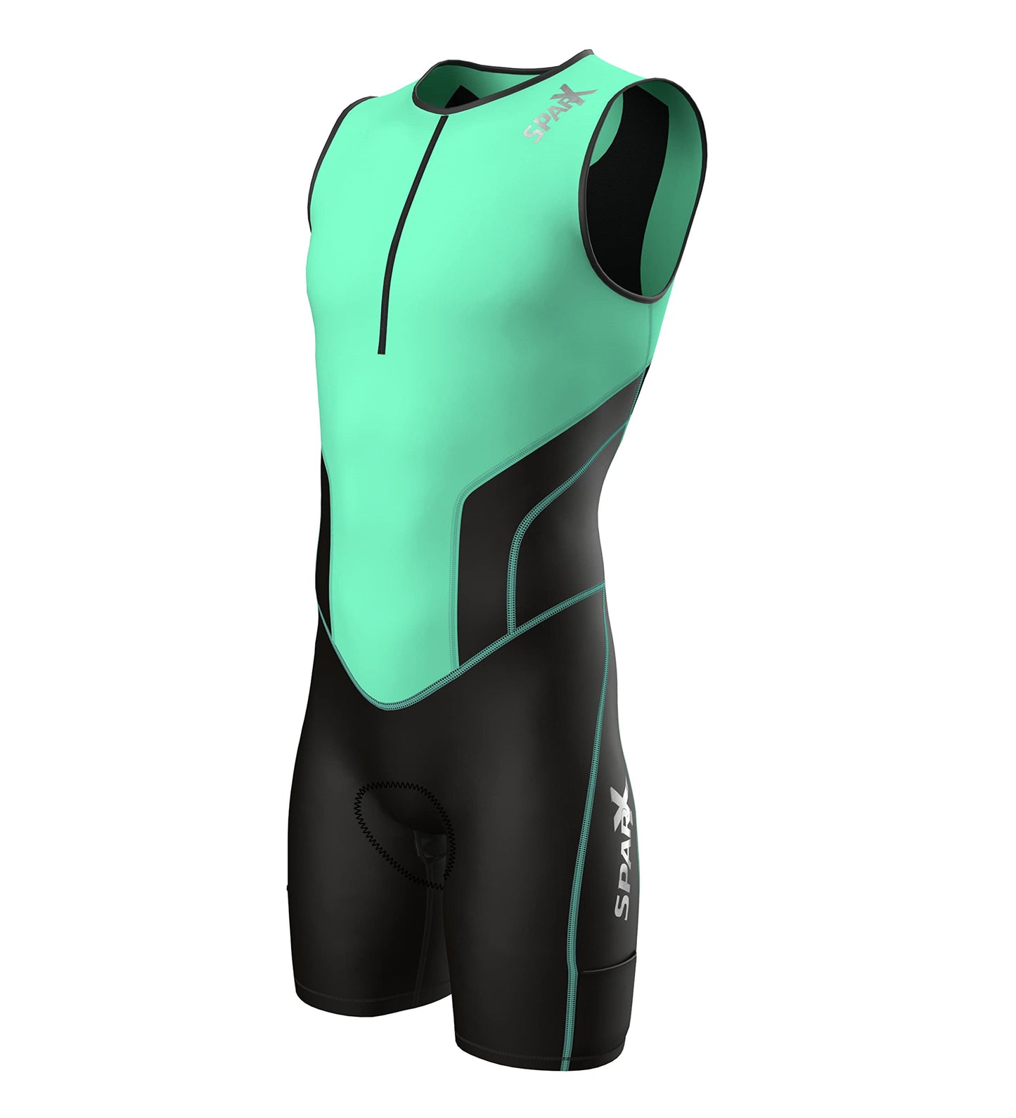 Sparx X Triathlon Suit Men Racing Tri Cycling Skin Suit Bike Swim Run (Mint Green, Large)