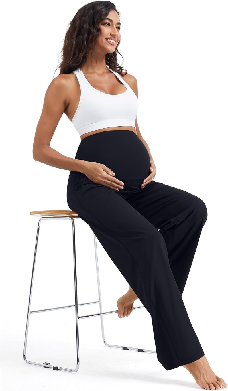 Maternity Yoga Pants - Over The Belly Wide Leg Stretchy Lounge Trousers for Pregnancy | Soft & Comfortable