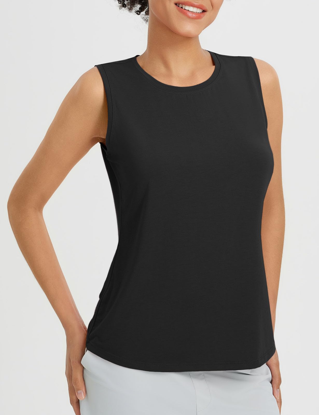 baleaf Women's Workout Tank Tops Open Back Yoga Top High Neck Sleeveless Shirts Running Loose Fit Athletic Gym Black M