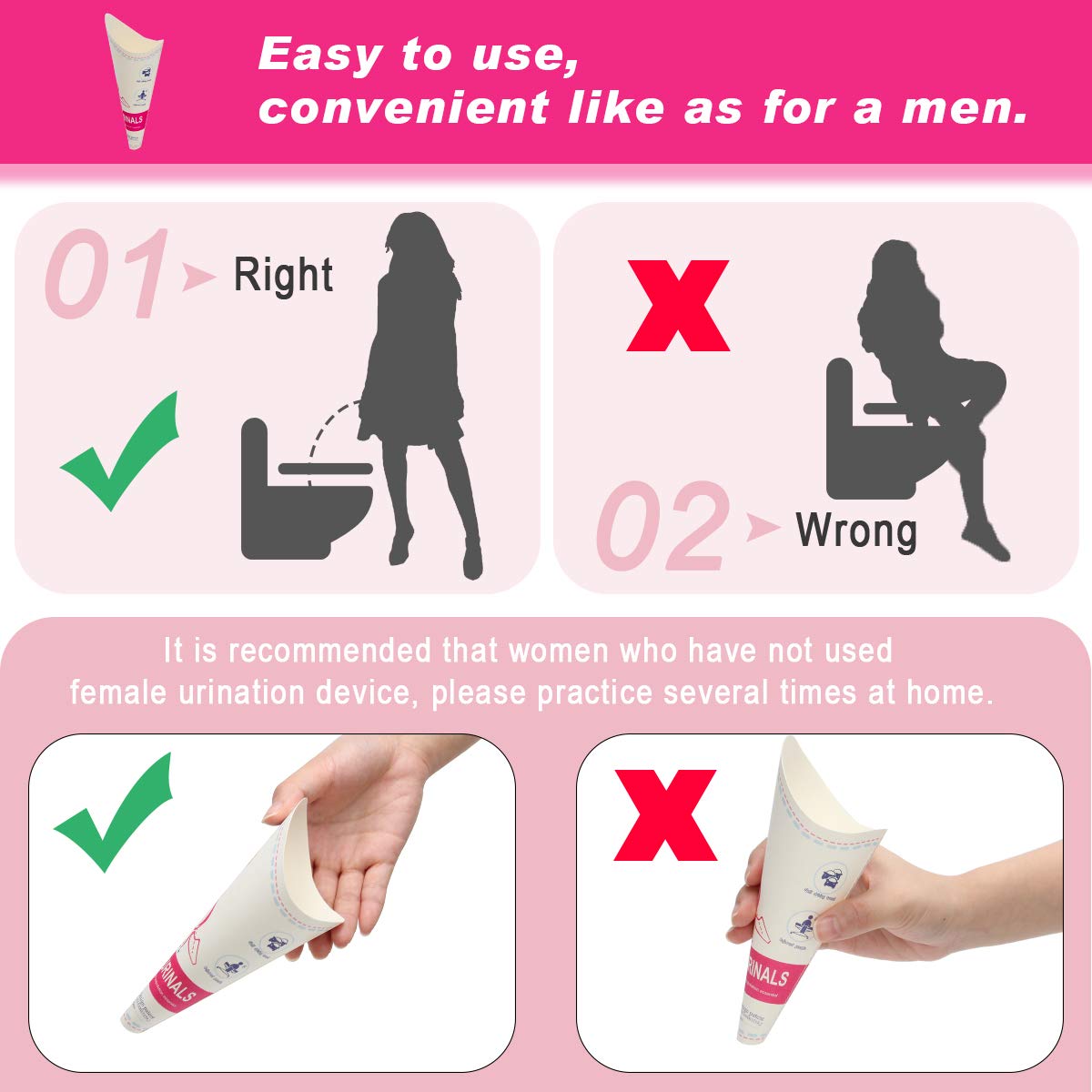 Luxiv 20 50 Pcs Disposable Female Urination Device, Portable Girl Urinal Funnel Women Outside Pee Cup Waterproof Paper Standing Pee Disposable Cup Female Urinal for Camping, Hiking, Wounded, Pregnant