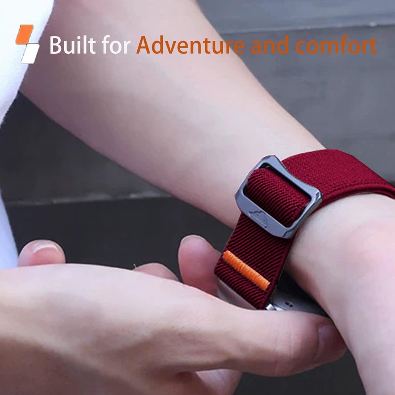 Compatible for Spade & Co Health Smartwatch 4, Quick Release Stretchy Solo Loop Adjustable Nylon Replacement Straps Compatible for Spade & Co Health Smartwatch 4 1.85 Inches (Red, 22mm size band)