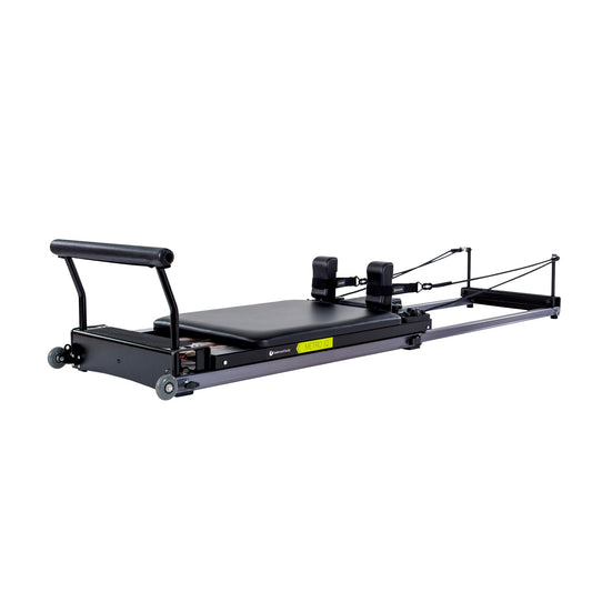 Balanced Body Metro IQ Pilates Reformer with Wheelbarrow Wheels, Pilates Exercise Equipment, Workout Equipment for Home or Studio, Black Upholstery