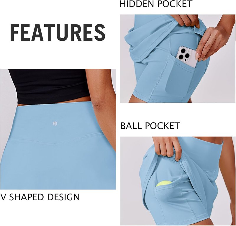 Womens Tennis Skirt - High Waisted Golf Skort with 2 Pockets | Stretchy Athletic Skirt for Pickleball & Running