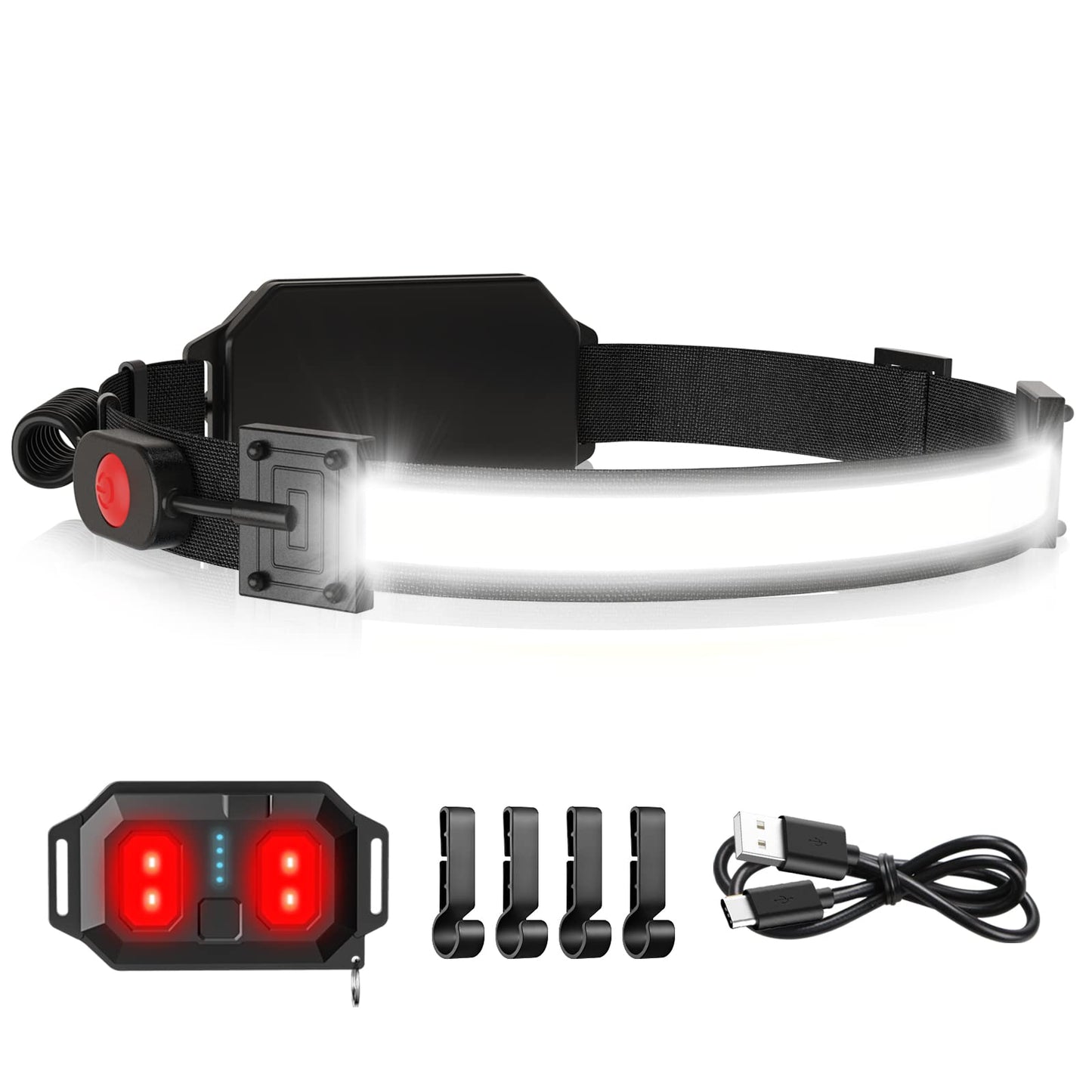 LED Headlamp USB Rechargeable 1000Lumen 230° Wide-Beam LED Headlight with Red Taillight, Super Bright Headband Light, Waterproof Headlamps for Camping,Hiking, Hard Hat Headlamp