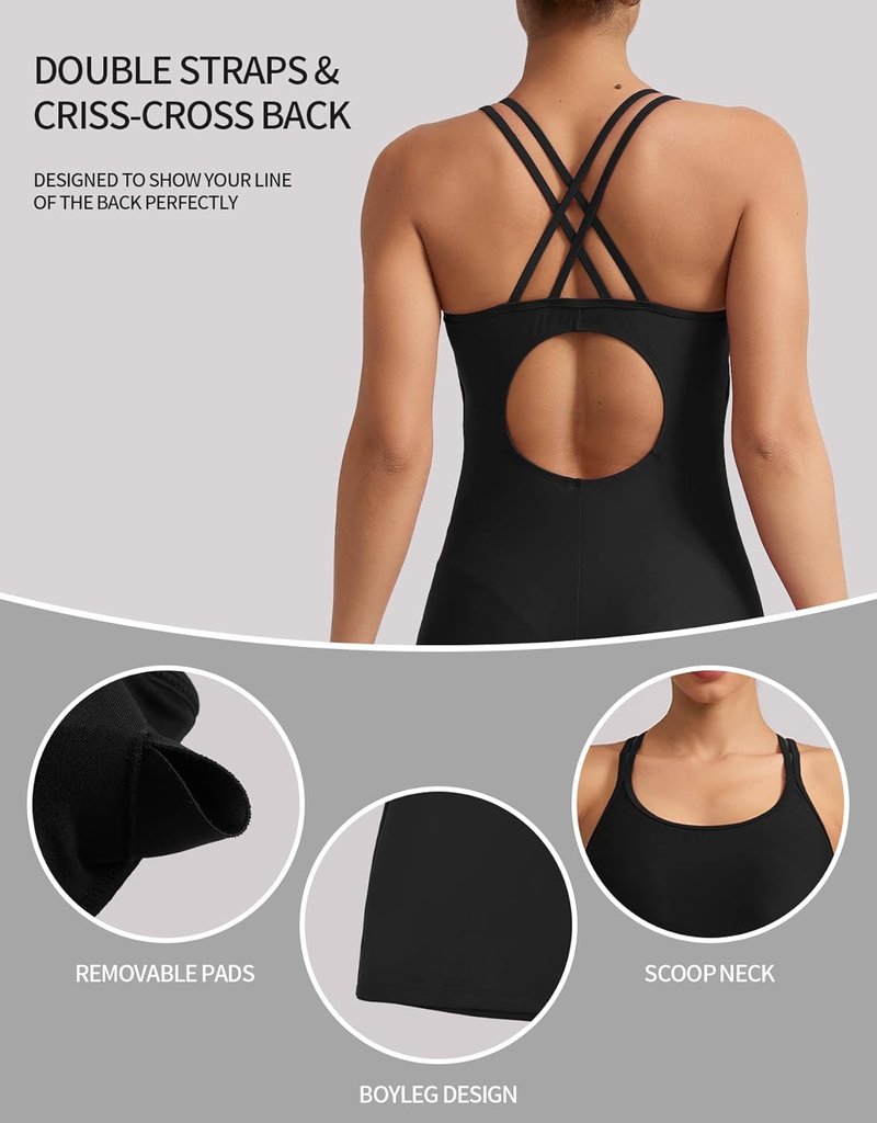 Boyleg Swimsuits for Women - Athletic One Piece Bathing Suit with Crisscross Back Design