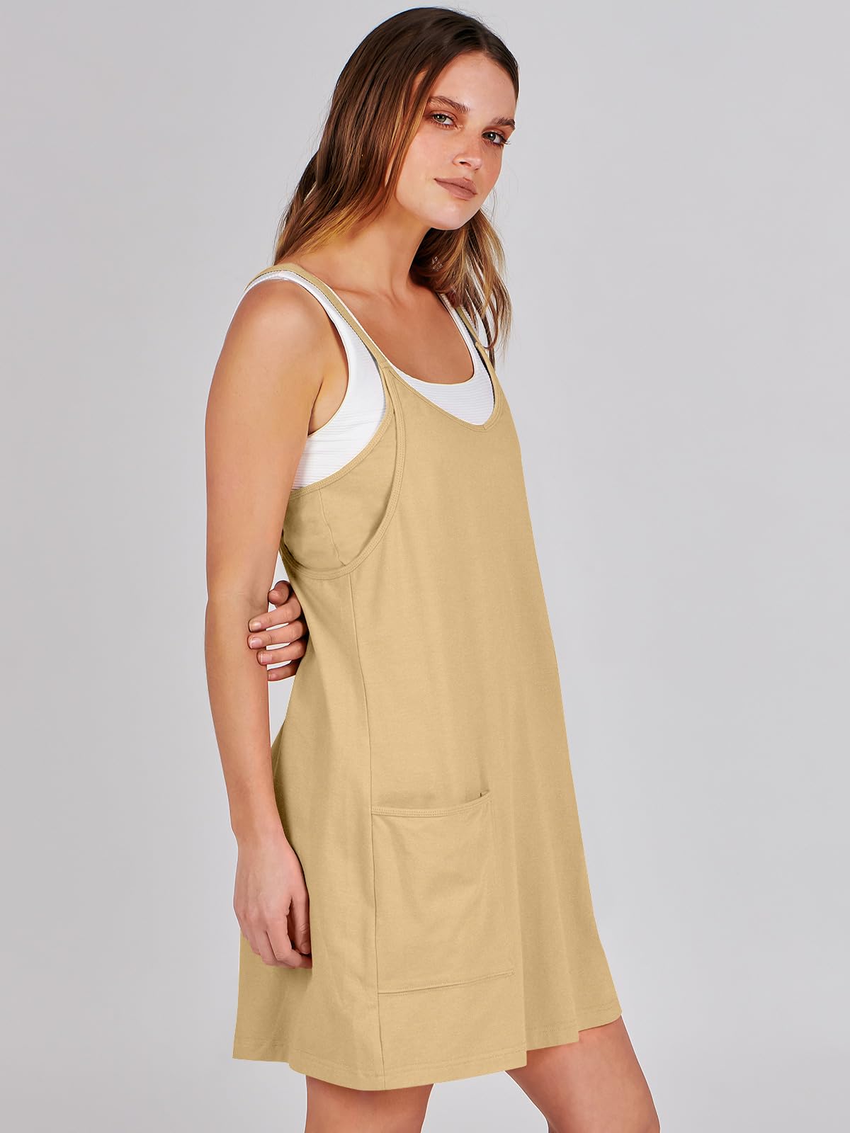 ANRABESS Women Athletic Dress Summer Tennis Workout Active Sports Mini Romper Dress Built in Shorts Travel Vacation Clothes Light Yellow Medium