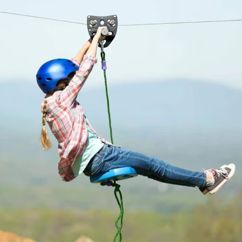 S.E.PEAK 45kN Tandem Speed Double Pulley, High Tensile Steel Alloy Zip Line Trolley with Handle for Backyard Zipline, Fits Cable Φ9~13 MM/Holds to 10000 lbs, Outdoor Playground Equipment