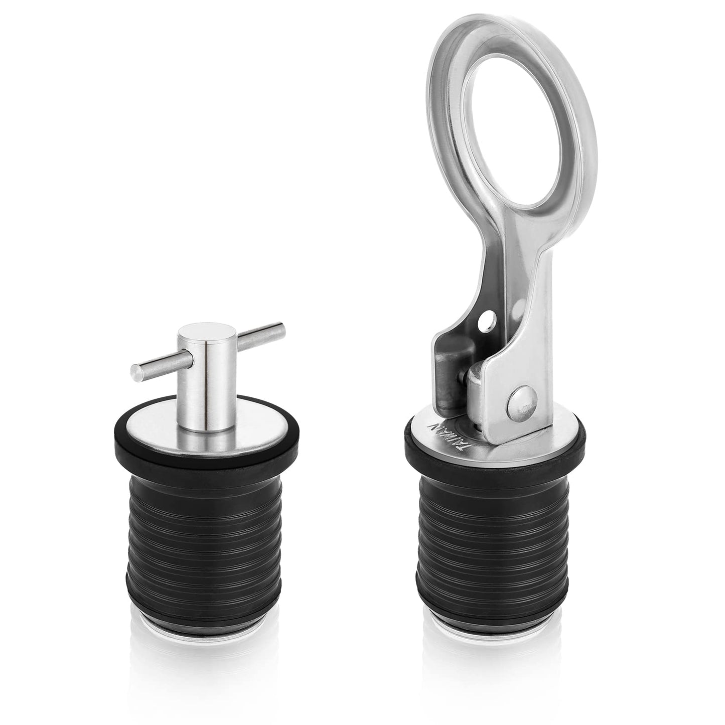 Amyhill 2 Pack Boat Drain Plugs with T Handle and O Handle Snap Rubber Jon Boat Plug for Marine Twist Accessories(Stainless Steel,1 Inch)