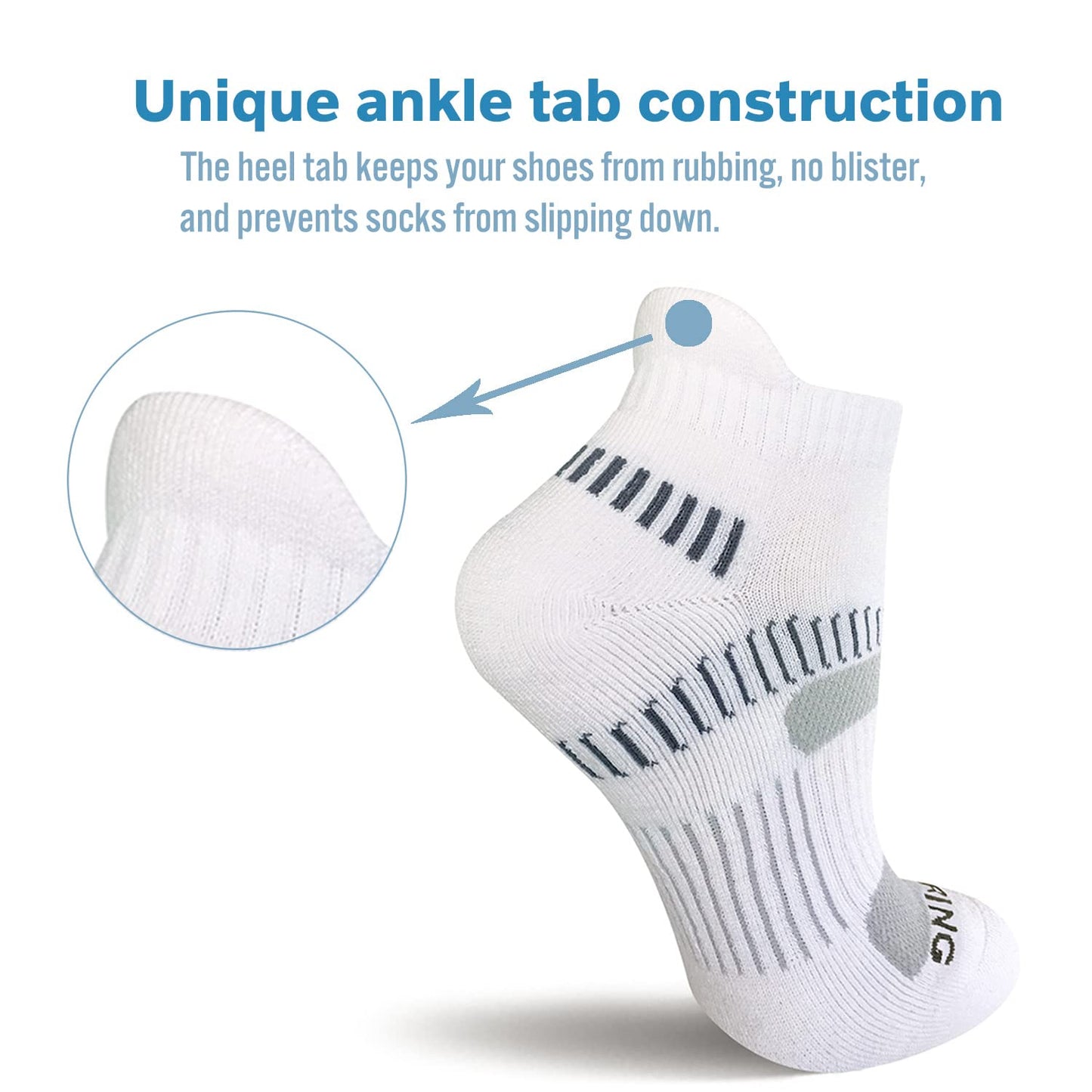BERING Women's Athletic Running Cushioned Ankle Socks, Size 9-11, White, 6 Pairs
