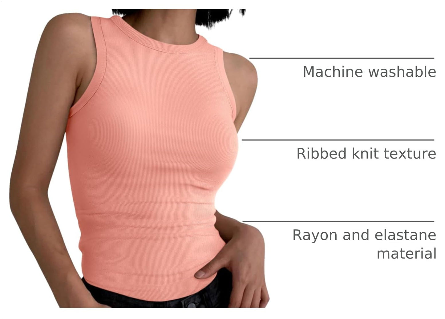 ANRABESS Womens Sleeveless High Neck Tank Tops Fashion Summer Casual Basic Slim Fit Ribbed Racerback Top Shirt Clothes Coral Orange XX-Large