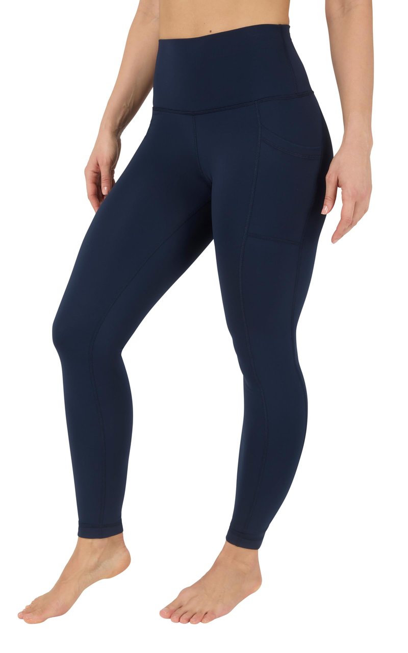90 Degree By Reflex Womens Fleece Lined Legging High Waisted Squat Proof Yoga Pant with Side Pocket - True Navy W/Pocket Fleece Lined - XL