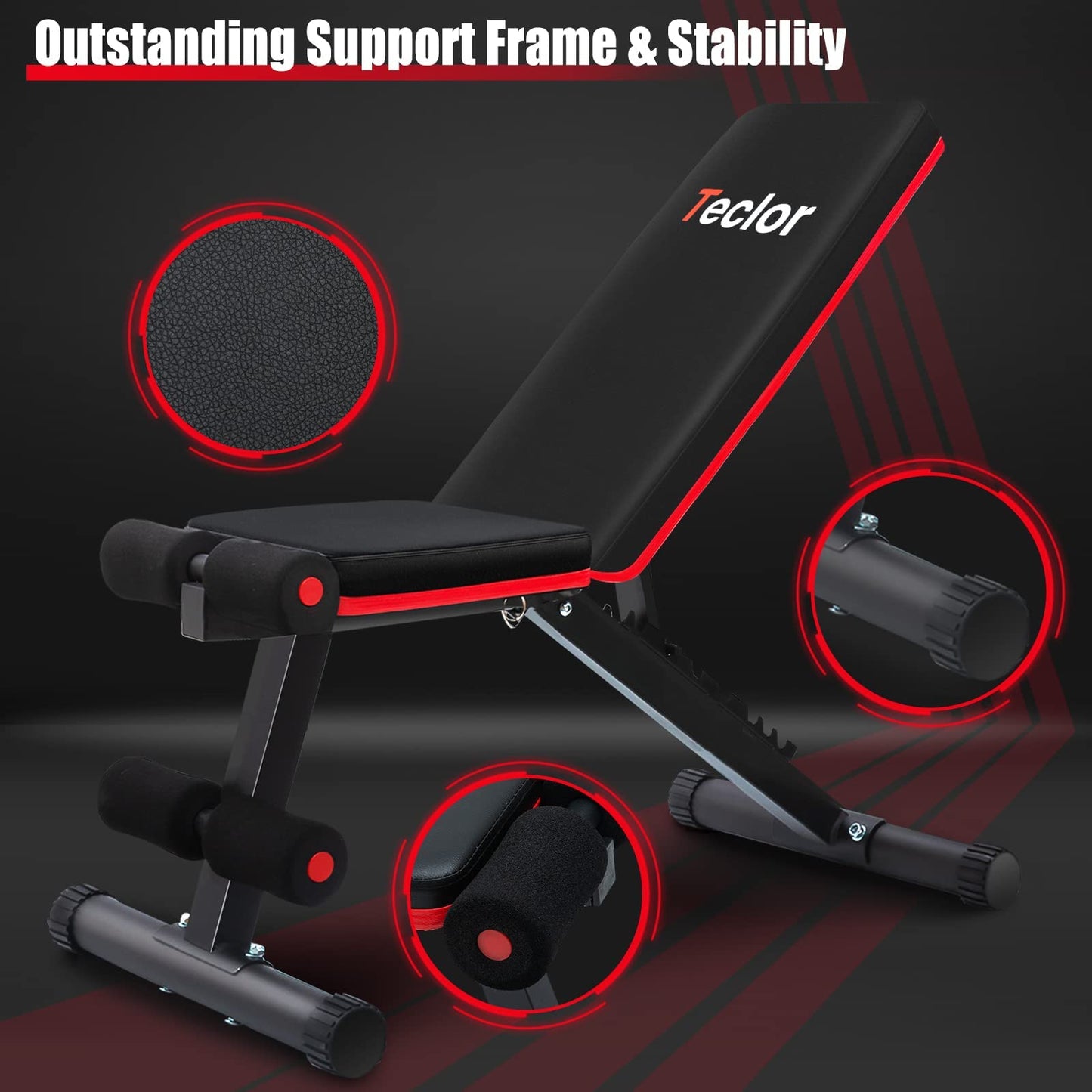 Teclor Adjustable Weight Bench - 700LB Stable Weight Bench, Full Body Workout Multi-Purpose Foldable Incline Decline Exercise Workout Bench for Home Gym