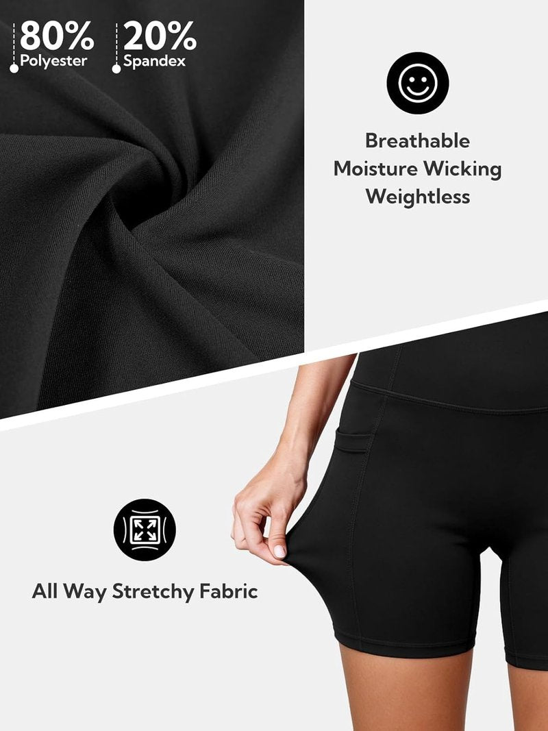 Biker Shorts for Women - High Waisted Gym Spandex Shorts with Pockets | 5-Inch Tummy Control Yoga Shorts