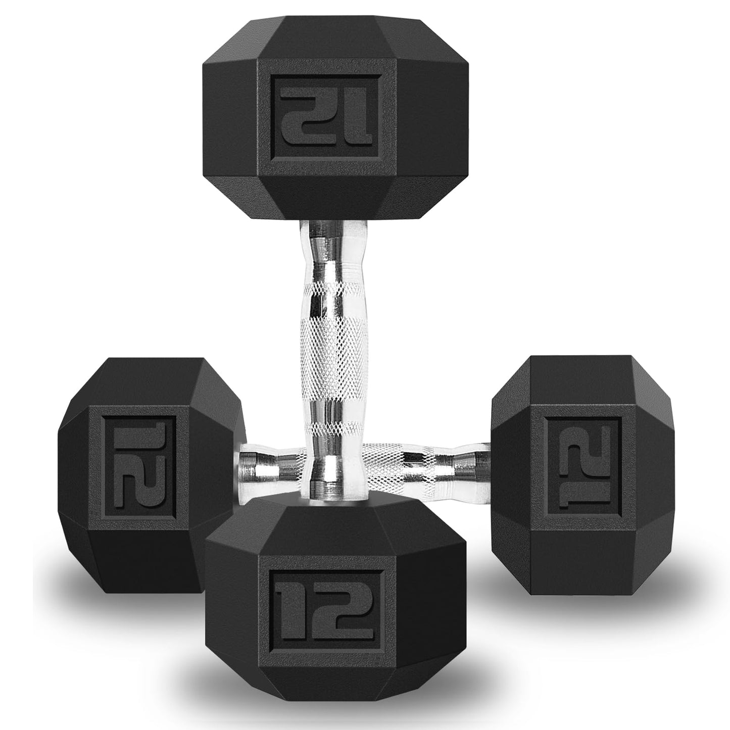 Balelinko Hex Dumbbells Free Weights Set with Metal Handles Rubber Encased Solid Cast Iron Hex Dumbbell in Pair, 12 LBS