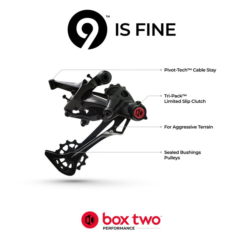 Box Two Prime 9 X-Wide Rear Derailleur Bicycles MTB Hanger Non-Direct Mount for Mountain Bike, Cycling Finished Gloss Hard Onyx Sealed Bushing Pulleys | Black