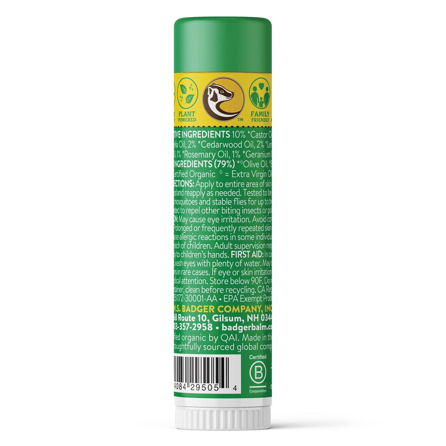 Badger Bug Repellent Stick, Non-DEET Mosquito Repellent with Citronella & Lemongrass, Easy to Use Travel Size, Natural Insect Repellent for Kids and Adults, 0.6 oz (2 Pack)