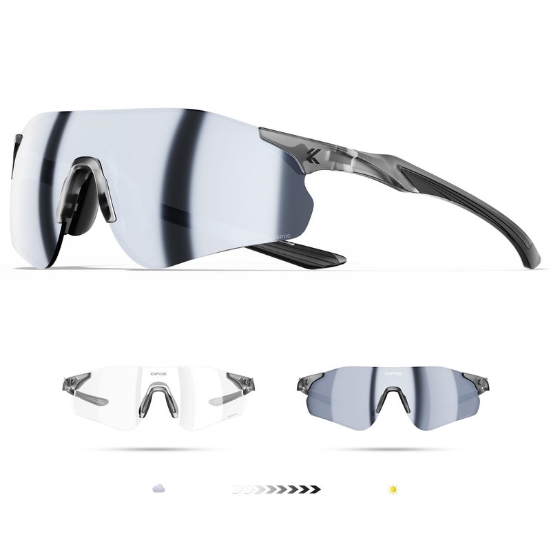KAPVOE Photochromic Sports Sunglasses for Men Women, 22g Lightweight Rimless UV400 Sport Glasses with Adjustable Silicone Nose Pad, for Running Cycling Baseball Driving K108