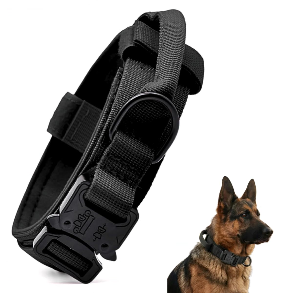 Tactical Dog Collar for Medium Large Dogs, Military Grade Nylon K9 Collar with Control Handle, Heavy Duty Metal Buckle, AirTag Holder & Patches, Adjustable for Training Walking Hiking（L）