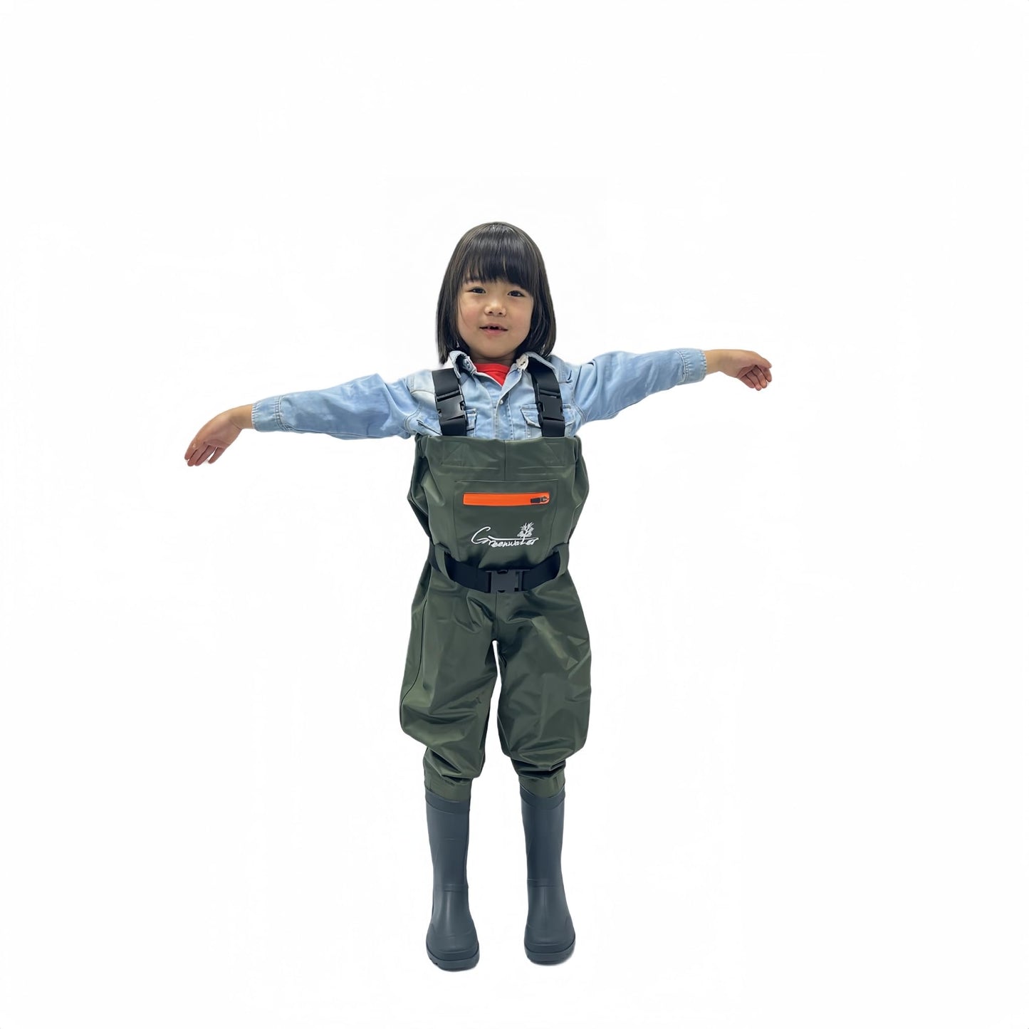 GREENWATER Kids Chest Waders Youth Fishing Waders with Boots Waterproof for Children Boys Girls Hanger & Bag Included (GREEN, 6-7Y)
