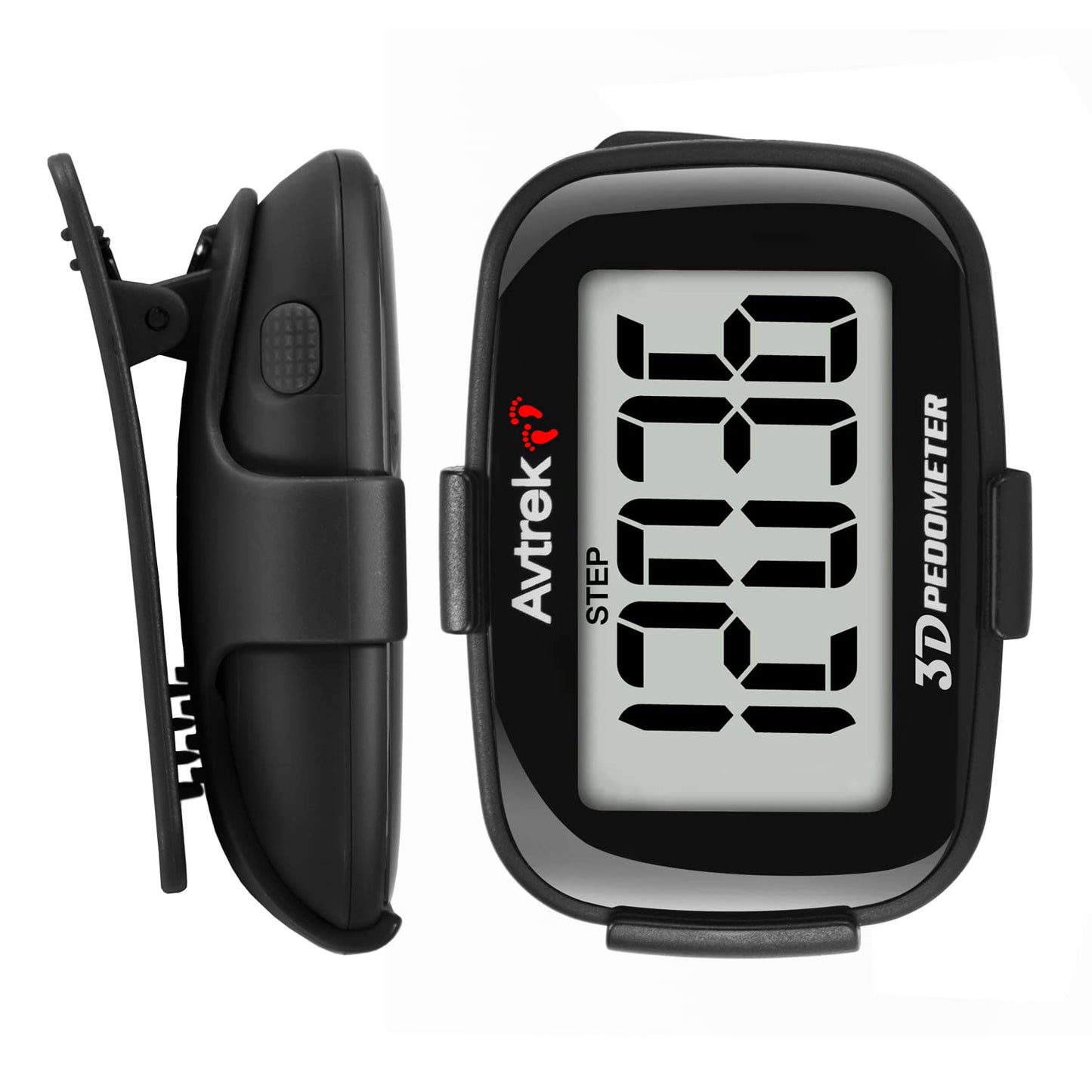 AVTREK 3D Step Counter Clip On with LED Backlight Pocket Pedometer for Walking Outdoor Activities Fitness Tracker Without Smartphone (Black)