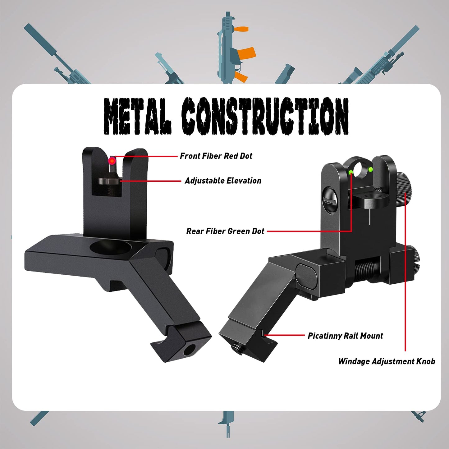 45 Degree Offset Flip Up Iron Sights | Aluminum Flip Up Sights | Canted Iron Sights Flip Up for Picatinny Rail Metal | Low Profile Flip Up Iron Sights