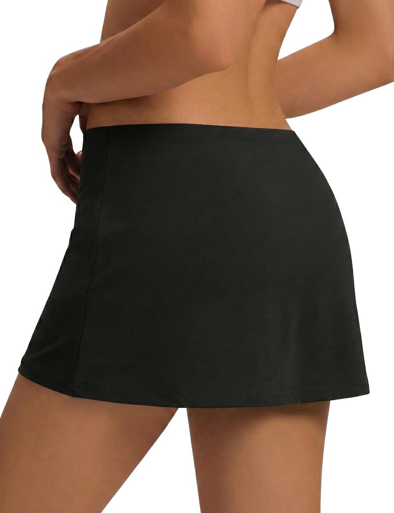 LOMON Women's Low Waist Casual Micro Mini Skirt with Built-in Shorts with Pockets Stretchy Skorts Summer Going Out Outfits Black S