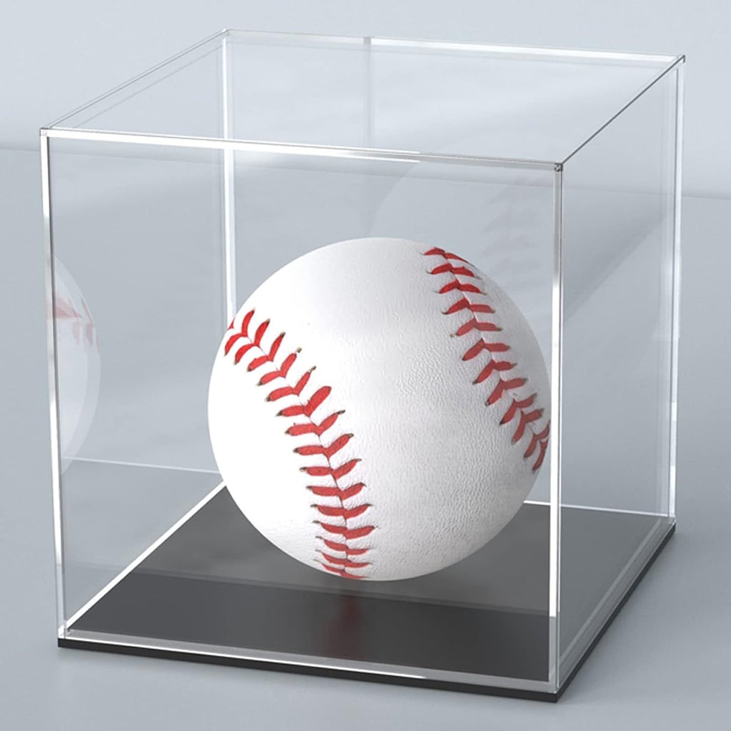 Acrylic Display Case - 4x4x4 Inch Cube Box for Softball Collectibles | Clear with Matte Black Base