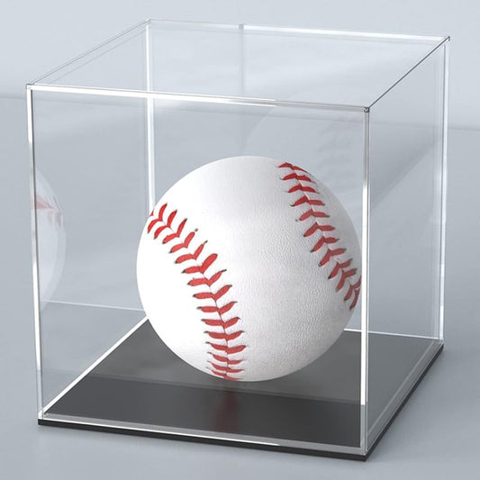 Acrylic Display Case - 4x4x4 Inch Cube Box for Softball Collectibles | Clear with Matte Black Base