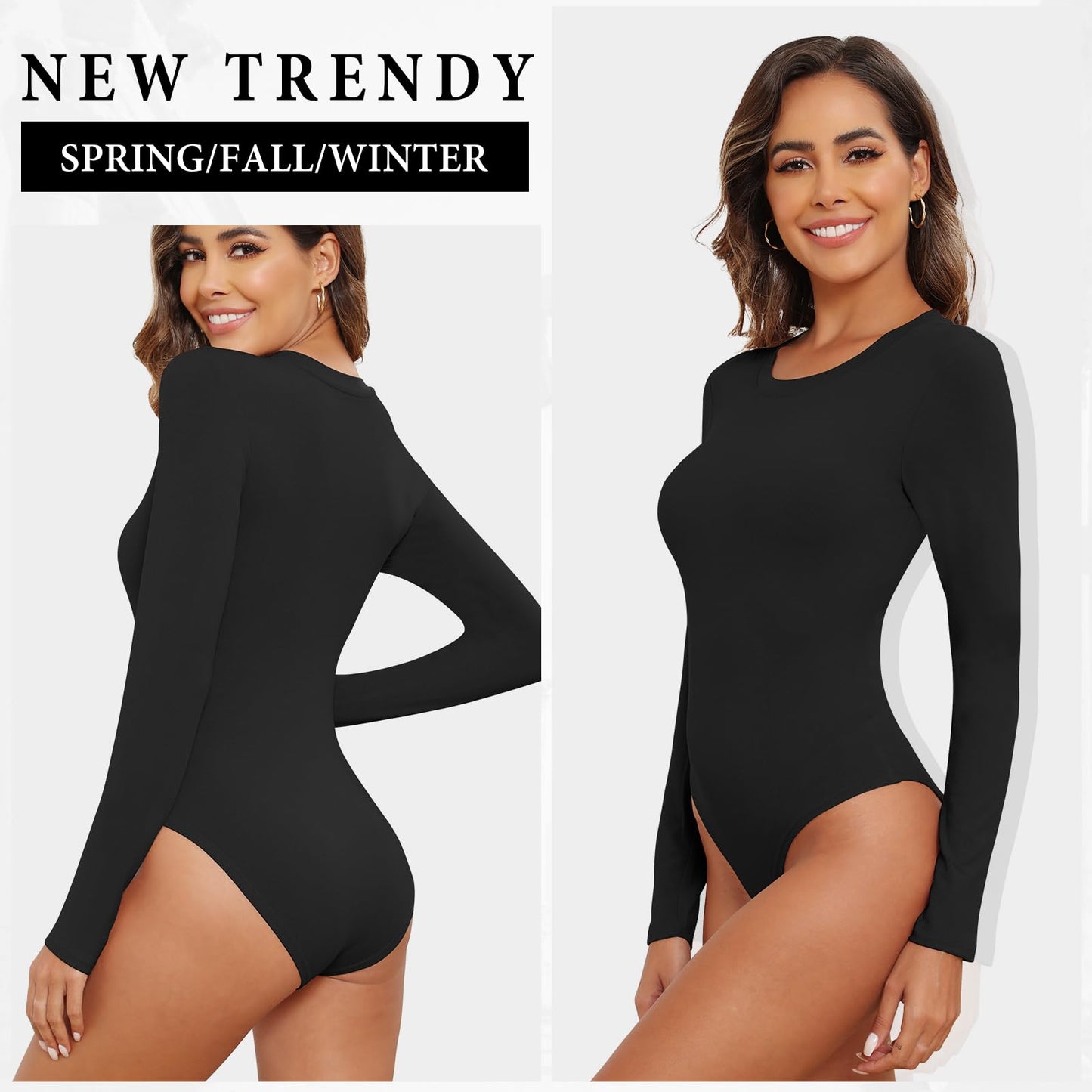 BALENNZ Long Sleeve Bodysuits Pack Brown Long Sleeve Bodysuit Round Neck Black Bodysuit Pack Fall White Body Suit Womens Bodysuit Tops 4BS