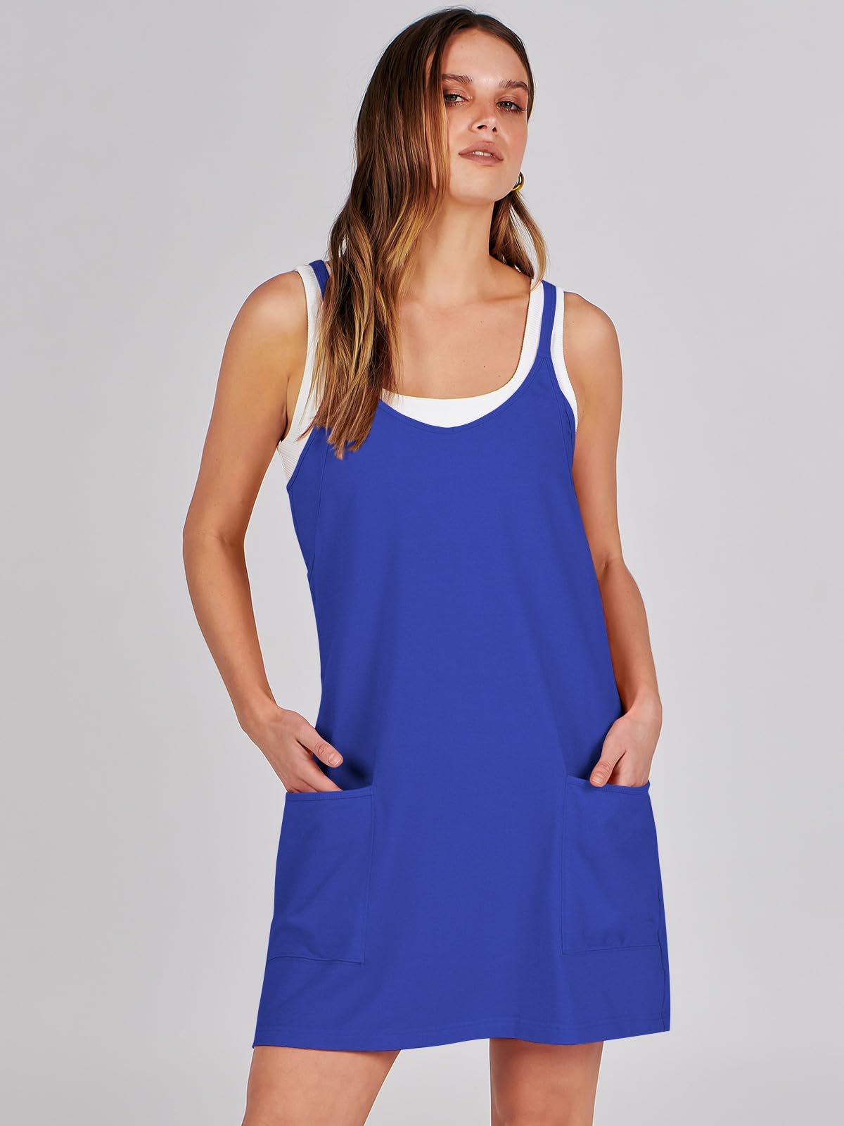 ANRABESS Women Athletic Dress Summer Tennis Workout Active Sports Mini Romper Dress Built in Shorts Travel Vacation Clothes Royal Blue X-Large