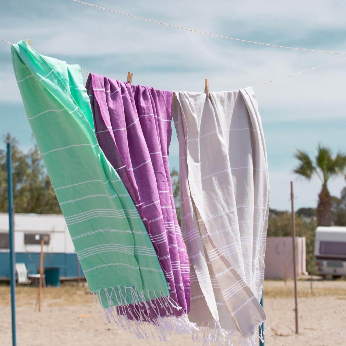BAY LAUREL Turkish Beach Towel - Quick Dry, Sand-Free, Lightweight | 39 x 71 Inches, Aqua with Floral Bag