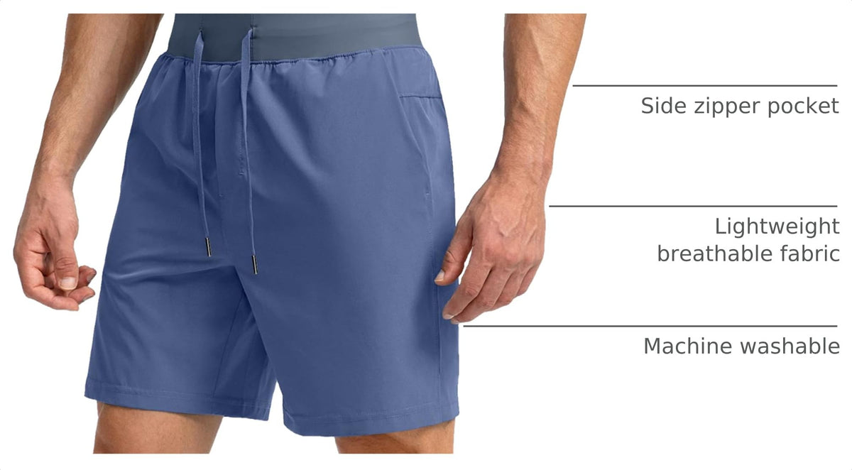 Soothfeel Men's Running Shorts with Zipper Pockets 5 Inch Lightweight Quick Dry Basketball Gym Workout Athletic Shorts for Men (Blue, XL)