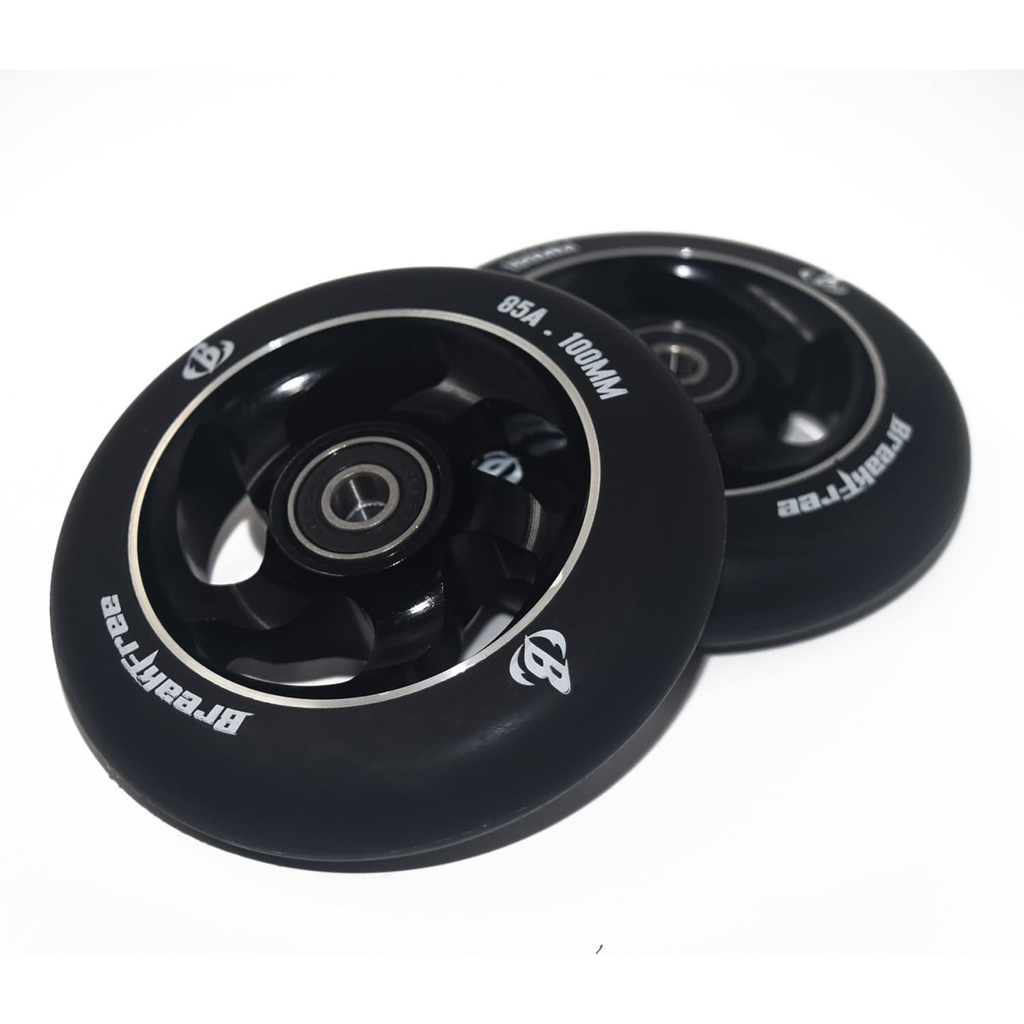 B BREAKFREE 100mm Replacement Scooter Wheels Aluminum Core High Rebound Polyurethane 85A Hardness 2 Pack for MGP/Razor/Lucky Pro Scooters(Black)