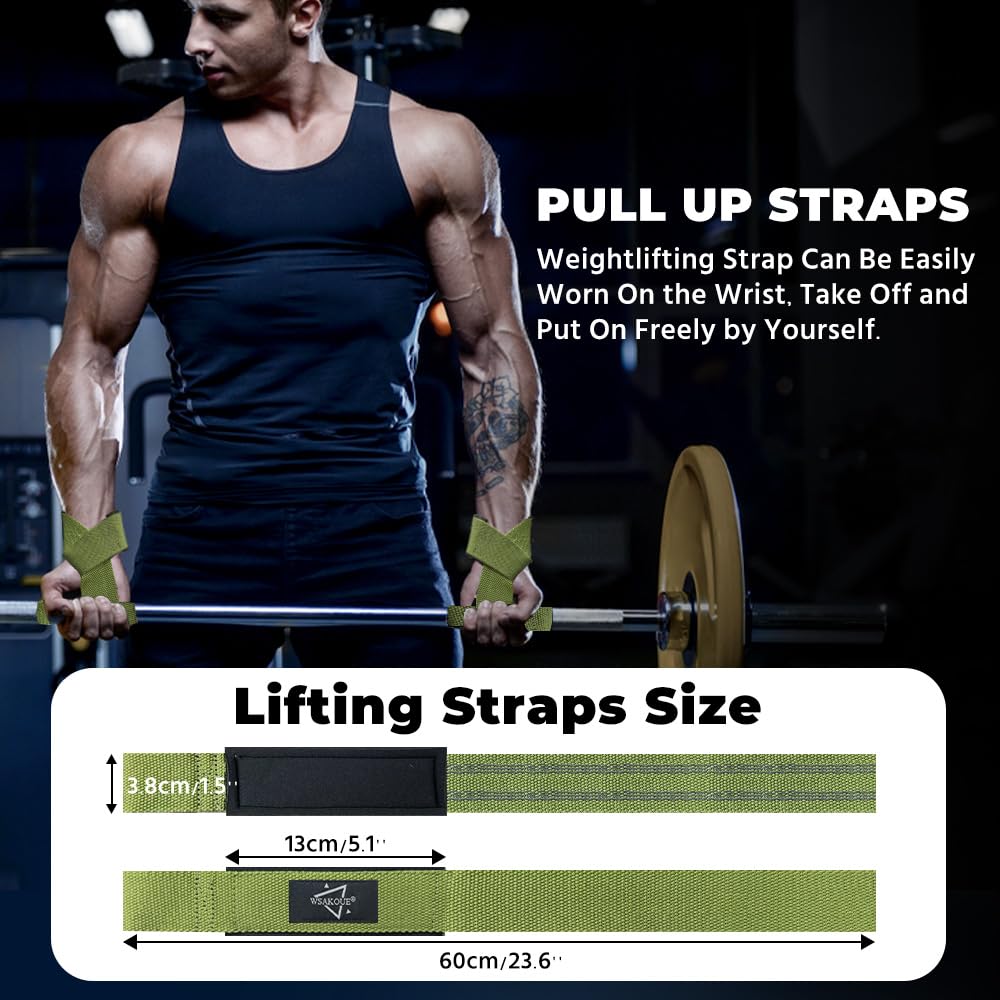 WSAKOUE Lifting Straps, Weightlifting Straps, Deadlift Straps with Padded Neoprene for Power Lifting, Bodybuilding, Gym Workout, Strength Training & Fitness Workout, Resistance - Green
