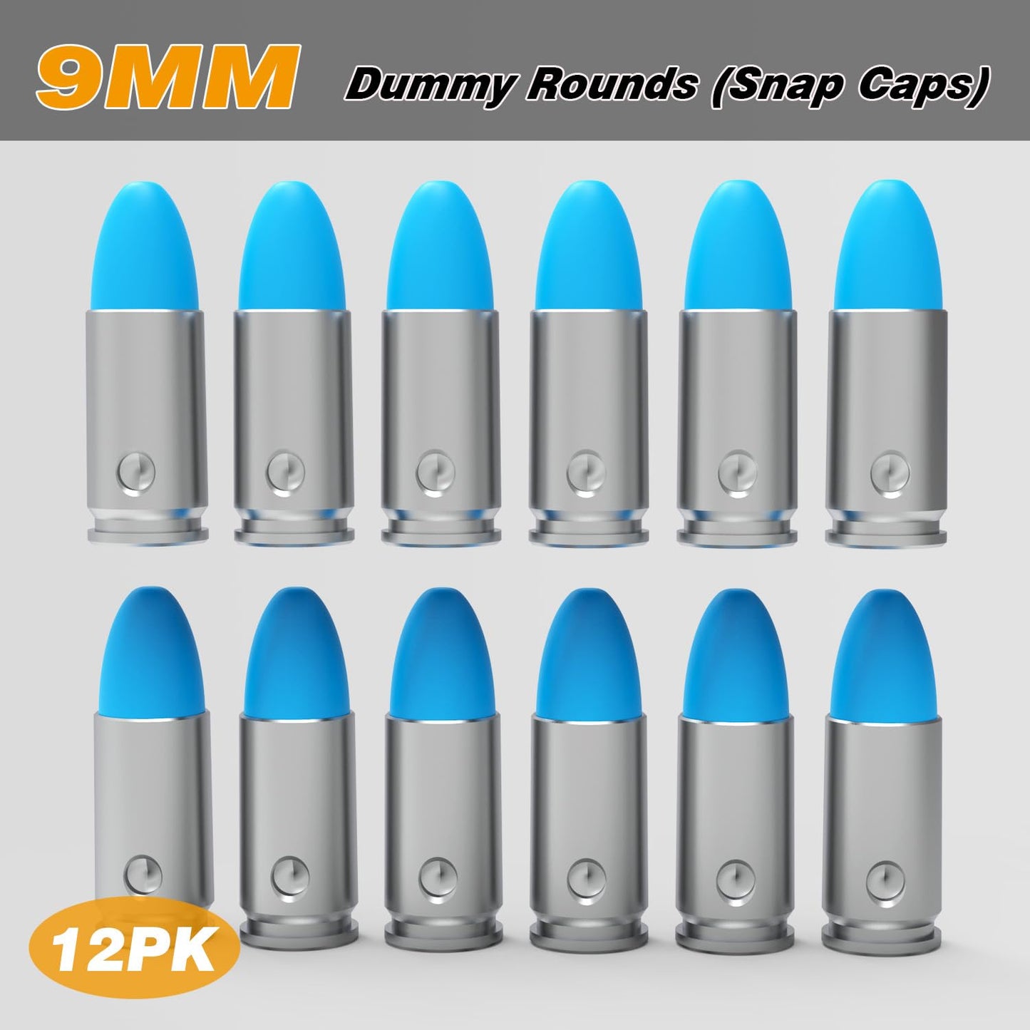 BOOLIT EYE Pro 9mm Safety Trainer Cartridge Dummy Rounds/Dry Fire Training Snap Caps, 12Pcs