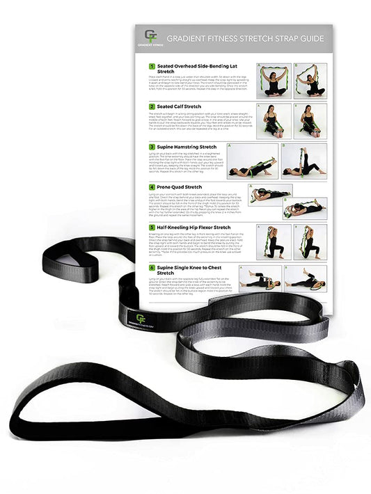 Gradient Fitness Stretching Strap for Physical Therapy, 12 Multi-Loop Stretch Strap 1" W x 8' L, Neoprene Handles, Physical Therapy Equipment, Yoga Straps for Stretching, Leg Stretcher (Black)