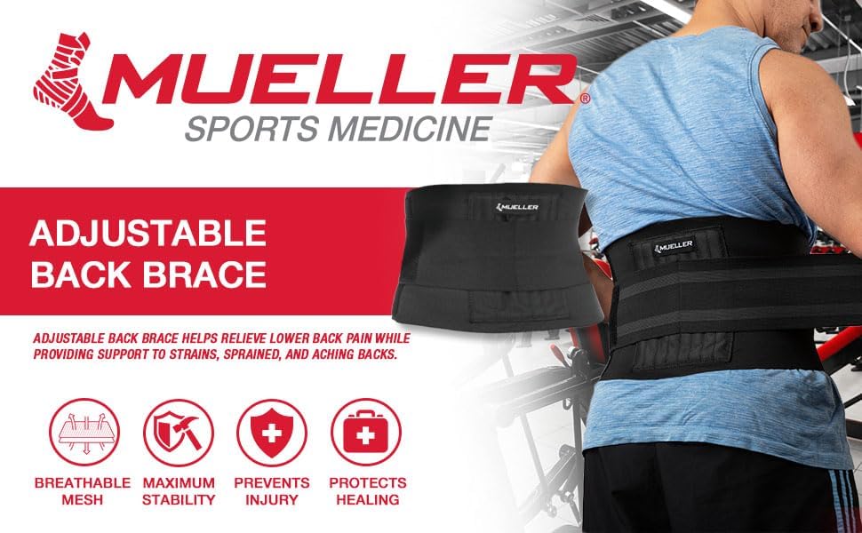 MUELLER Adjustable Back Brace for Pain Relief | Support for Upper & Lower Back, Sciatica, Scoliosis - Black