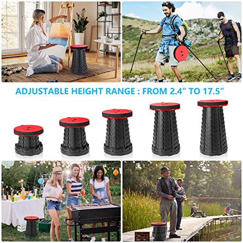 Upgraded Portable Collapsible Telescopic Stool, Sturdy Foldable Stool with Load Capacity of 400lbs, Retractable Camping Stool for Hiking, Fishing Tours BBQ Parties Indoor & Outdoor Activities(Red)