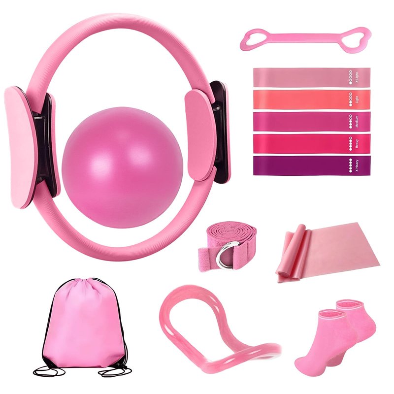 yeklike Pilates Equipment Kit for Women - Home Workout Pilates Set,9.8" Yoga Ball, 5 Resistance Bands, Magic Circle, for Legs, Arms, Thighs, Yoga Set for Beginners-13 Piece Purple